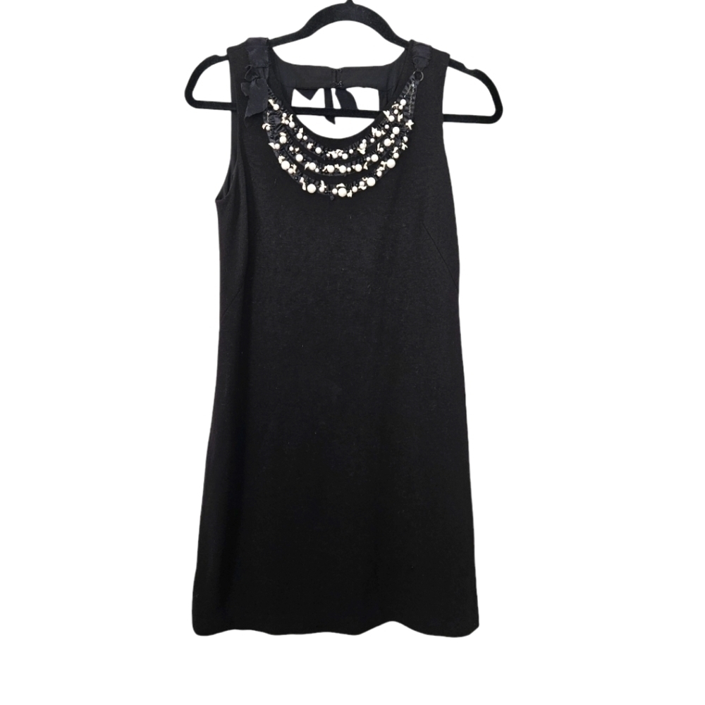 Rebecca Taylor black pearl embellished shift mini dress size 4